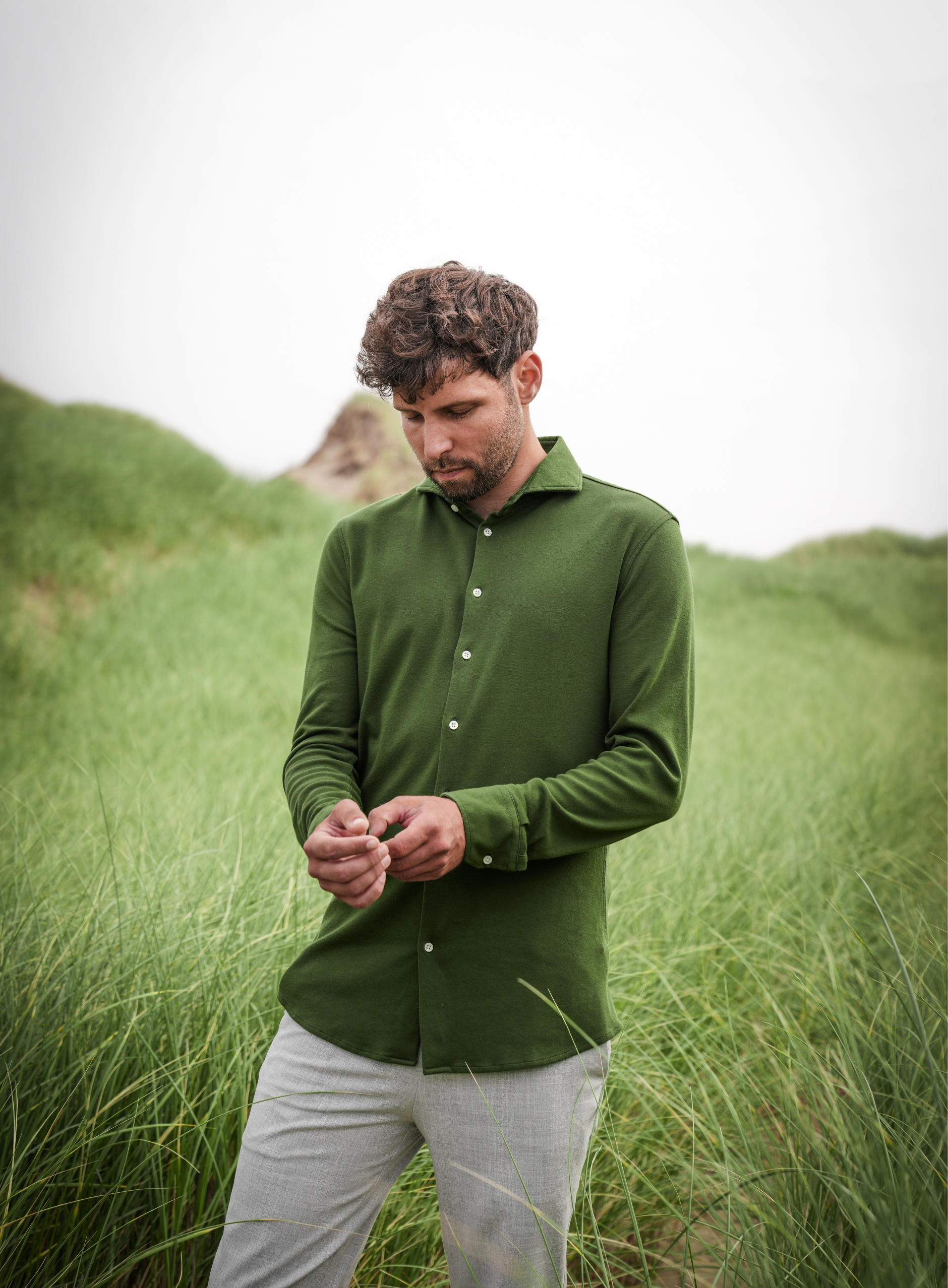 Groen strijkvrij overhemd - Journey Shirt